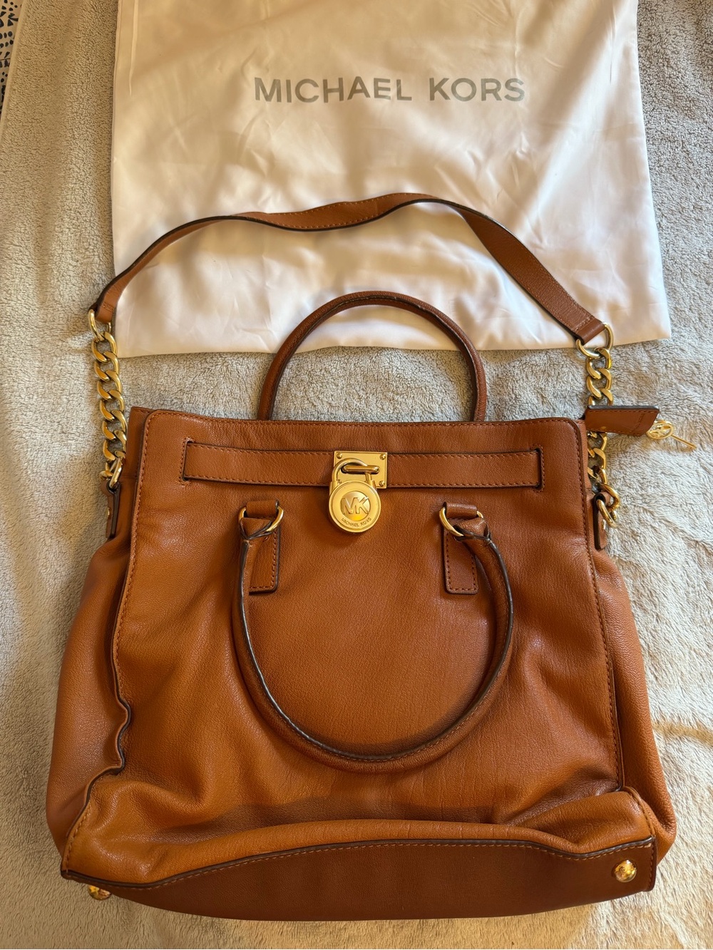Michael Kors Tan Leather Satchel with Gold Hardware